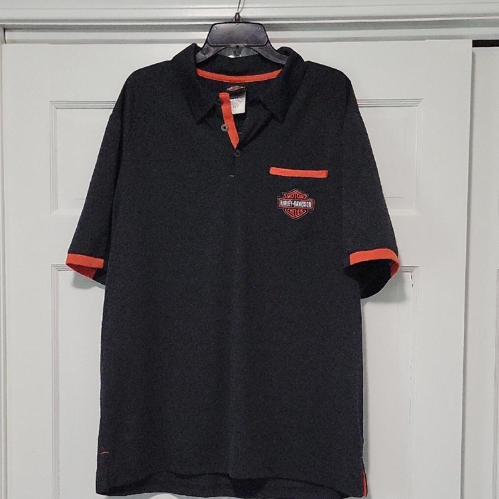 Harley-Davidson Black and Orange Men's Polo Shirt